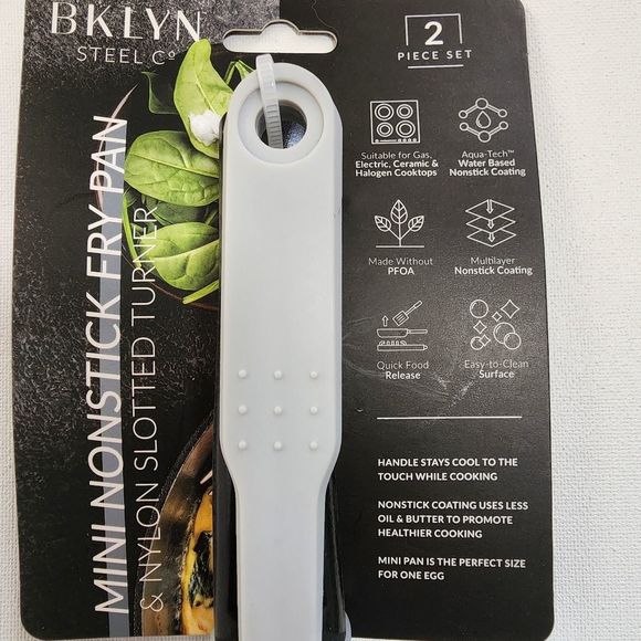 BKLYN Steel Mini Round Nonstick Fry Pan And Nylon Slotted Turner Set Cookware - Picture 5 of 6